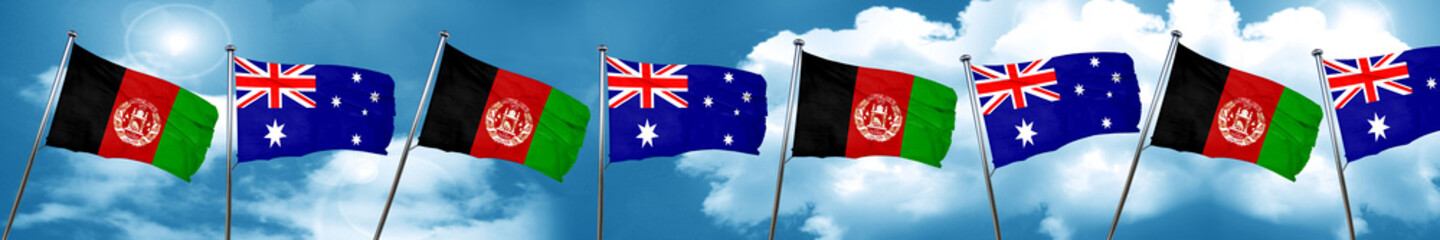 Afghanistan flag with Australia flag, 3D rendering