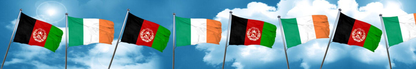 Afghanistan flag with Ireland flag, 3D rendering