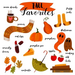 Fall vector set with autumn elements.