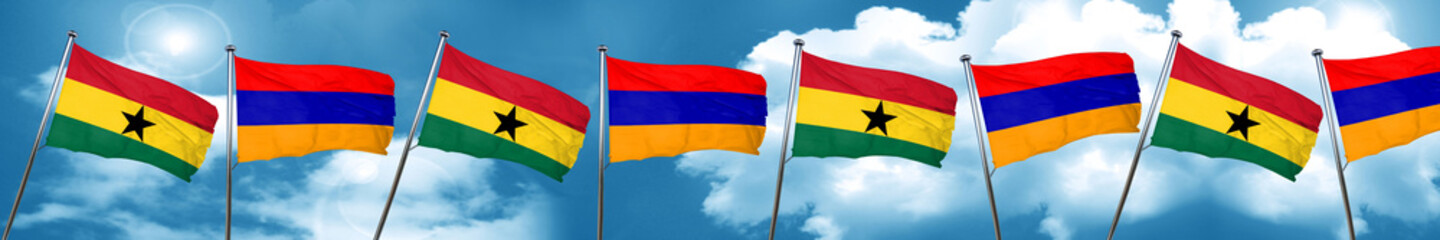 Ghana flag with Armenia flag, 3D rendering