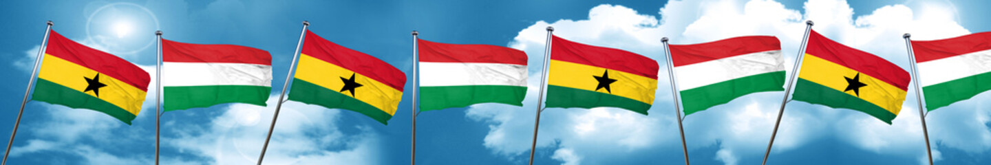 Ghana flag with Hungary flag, 3D rendering