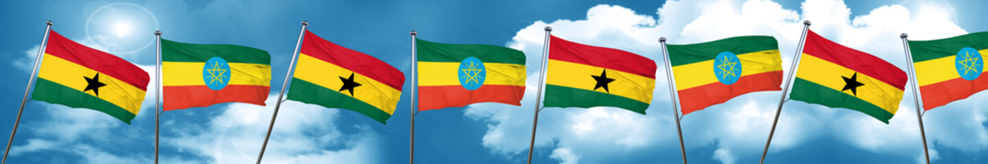 Ghana flag with Ethiopia flag, 3D rendering
