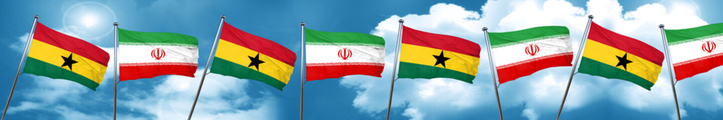 Ghana flag with Iran flag, 3D rendering