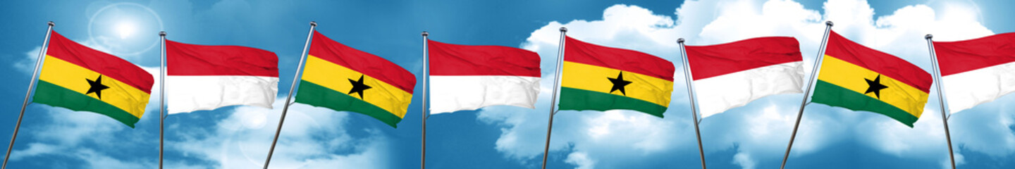 Ghana flag with Indonesia flag, 3D rendering