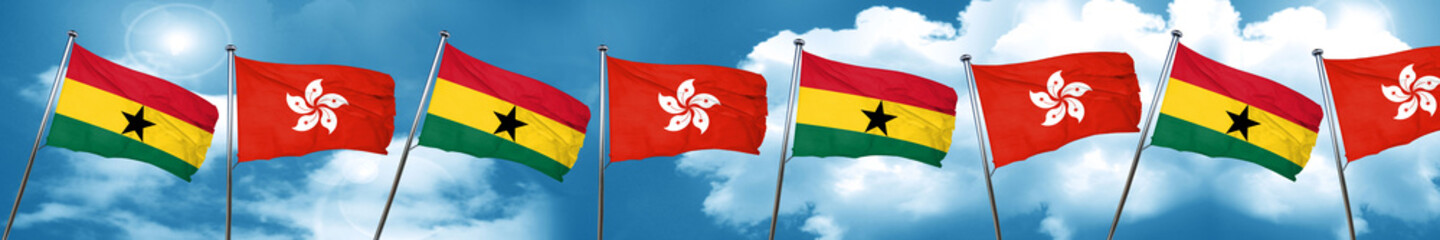 Ghana flag with Hong Kong flag, 3D rendering