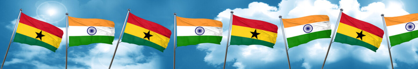Ghana flag with India flag, 3D rendering