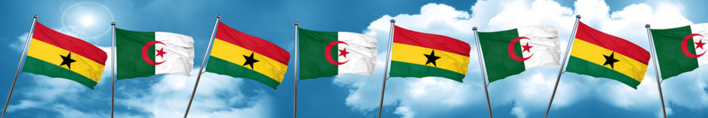 Ghana flag with Algeria flag, 3D rendering