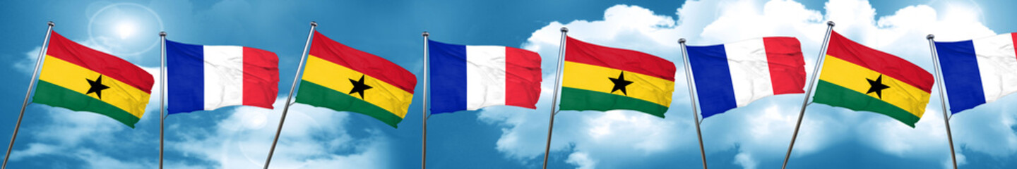 Ghana flag with France flag, 3D rendering