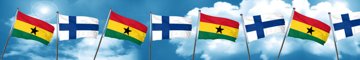 Ghana flag with Finland flag, 3D rendering