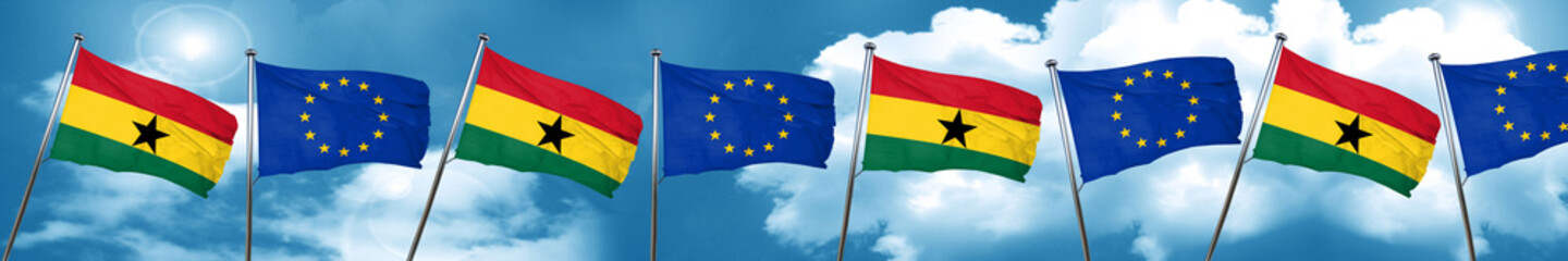 Ghana flag with european union flag, 3D rendering