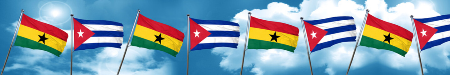 Ghana flag with cuba flag, 3D rendering