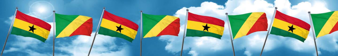 Ghana flag with congo flag, 3D rendering