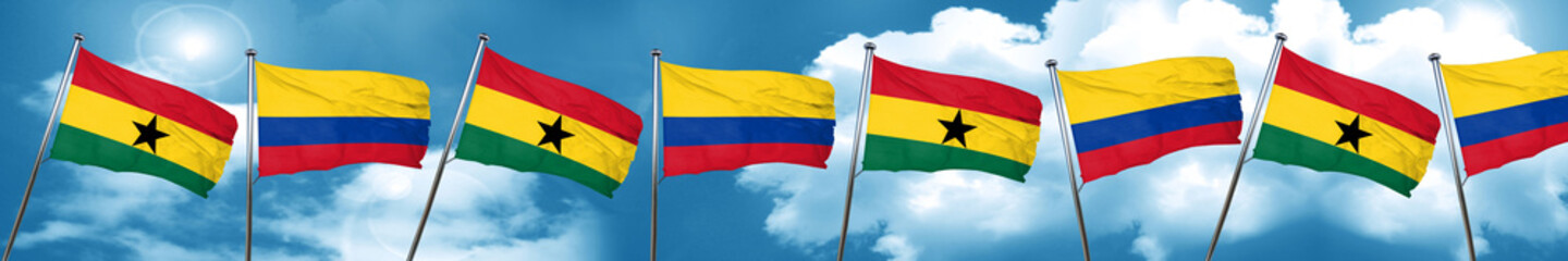 Ghana flag with Colombia flag, 3D rendering