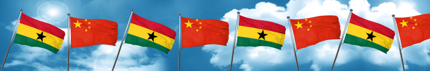 Ghana flag with China flag, 3D rendering