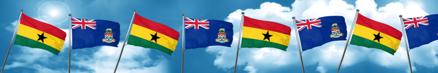 Ghana flag with Cayman islands flag, 3D rendering