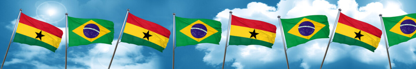 Ghana flag with Brazil flag, 3D rendering