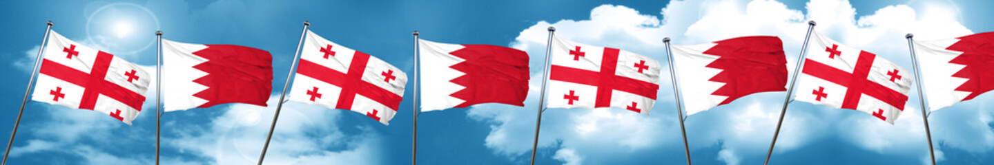 Georgia flag with Bahrain flag, 3D rendering