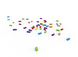 Fototapeta na wymiar 3d illustration of colored pills. white background isolated. icon for game web.