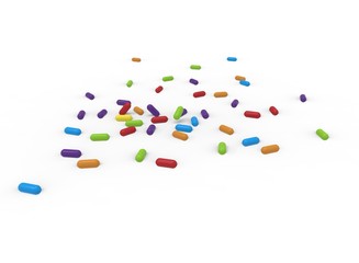 3d illustration of colored pills. white background isolated. icon for game web.