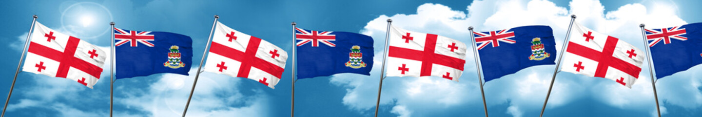 Georgia flag with Cayman islands flag, 3D rendering