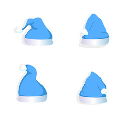 Collection blue Merry Christmas hats isolated on white background, vector, illustration
