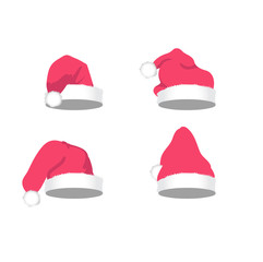 set of red Christmas hats isolated on white background, vector, illustration