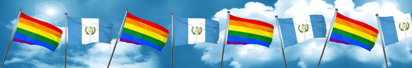 Gay pride flag with Guatemala flag, 3D rendering