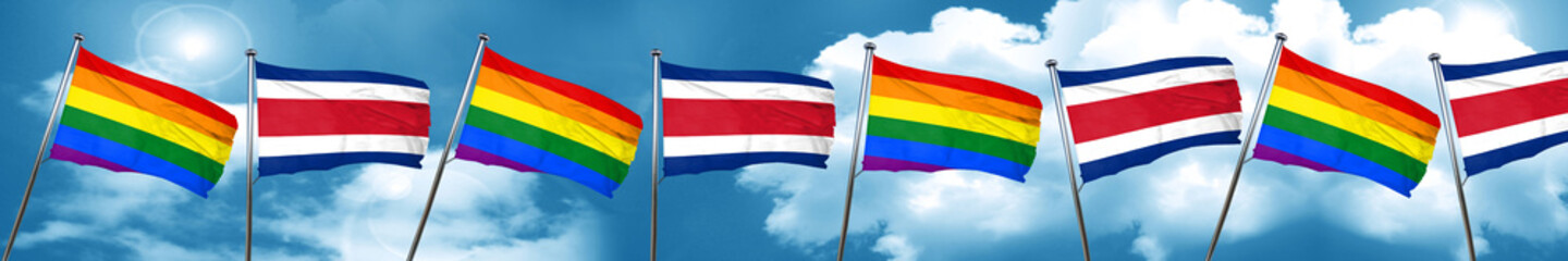 Gay pride flag with Costa Rica flag, 3D rendering