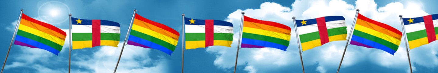 Gay pride flag with Central African Republic flag, 3D rendering
