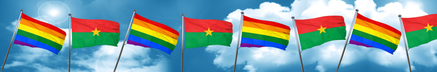 Gay pride flag with Burkina Faso flag, 3D rendering