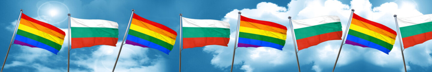 Gay pride flag with Bulgaria flag, 3D rendering