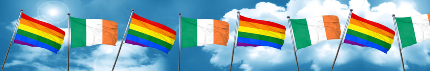 Gay pride flag with Ireland flag, 3D rendering