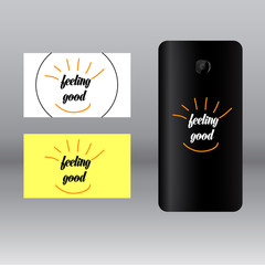 colored stickers for mobile phone with inscription feeling good on grey background 