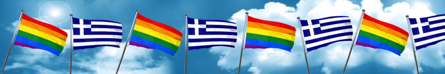 Gay pride flag with Greece flag, 3D rendering