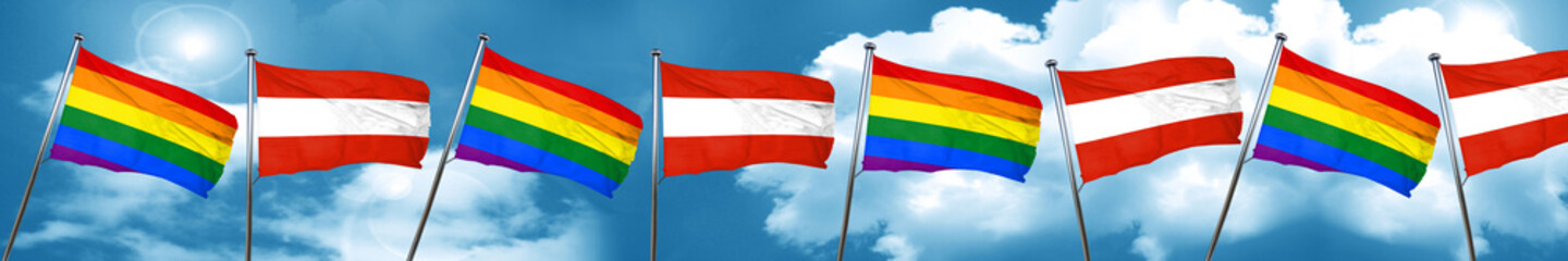 Gay pride flag with Austria flag, 3D rendering