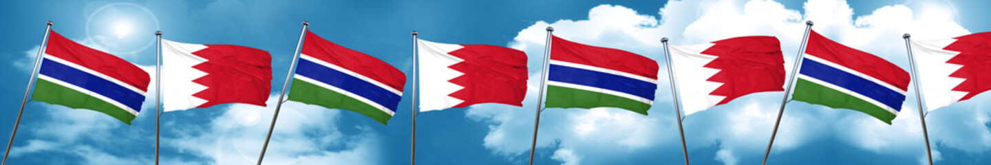 Fototapeta na wymiar Gambia flag with Bahrain flag, 3D rendering