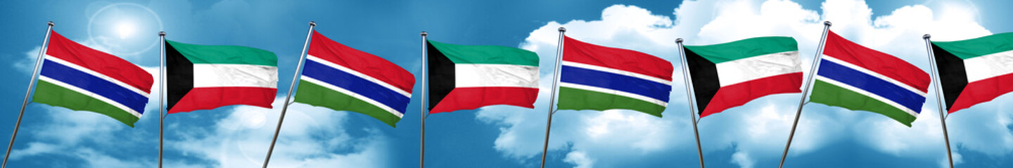 Gambia flag with Kuwait flag, 3D rendering