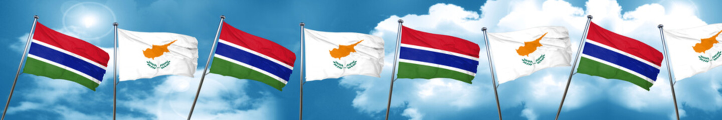 Gambia flag with Cyprus flag, 3D rendering