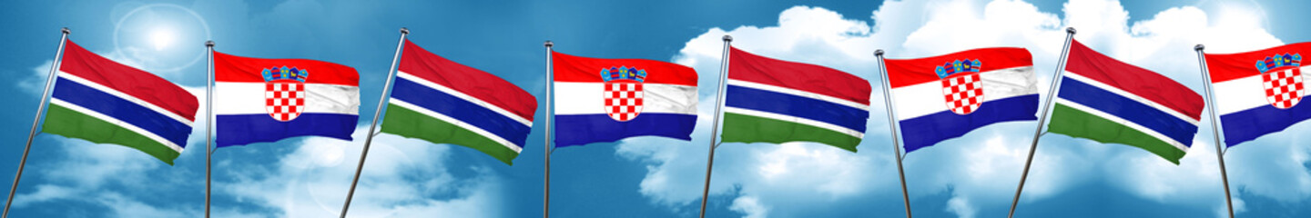 Gambia flag with Croatia flag, 3D rendering