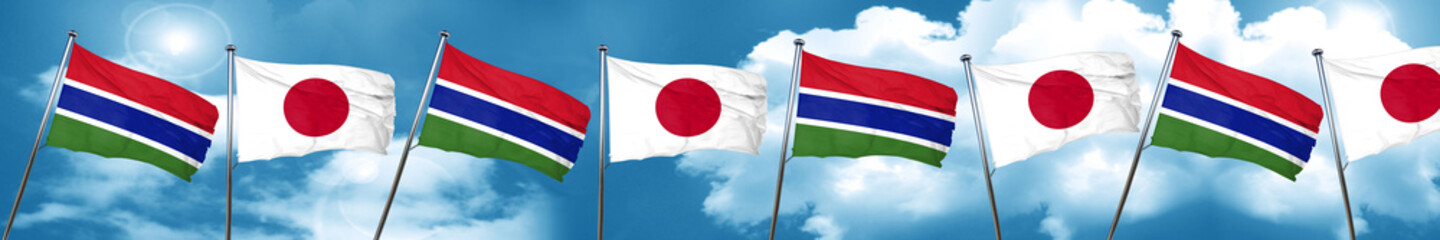 Gambia flag with Japan flag, 3D rendering