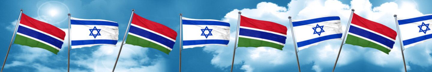 Gambia flag with Israel flag, 3D rendering