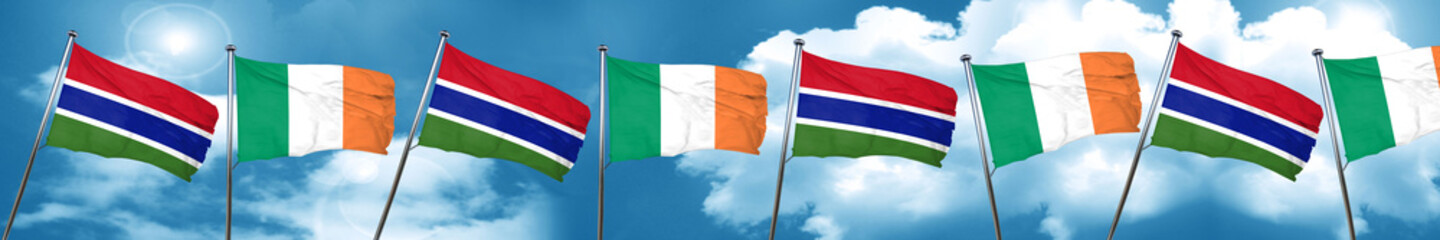 Gambia flag with Ireland flag, 3D rendering