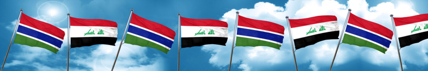 Gambia flag with Iraq flag, 3D rendering