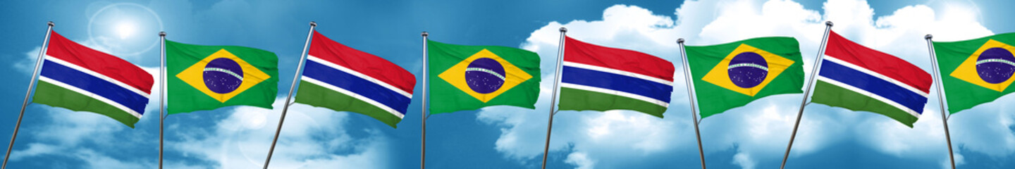 Gambia flag with Brazil flag, 3D rendering