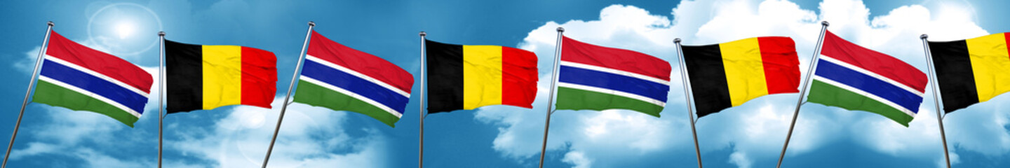 Fototapeta na wymiar Gambia flag with Belgium flag, 3D rendering