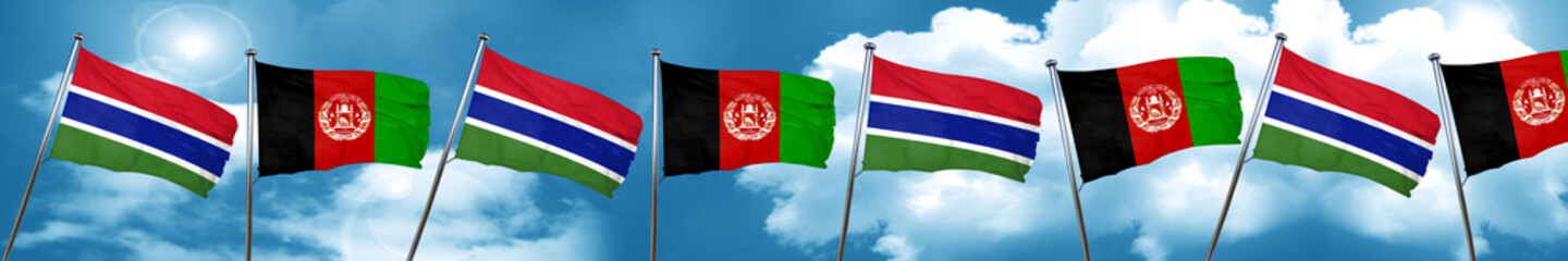 Gambia flag with afghanistan flag, 3D rendering