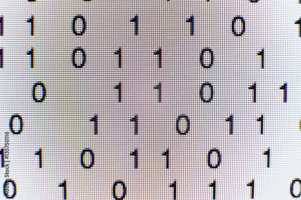 Wall mural binary code on a computer screen