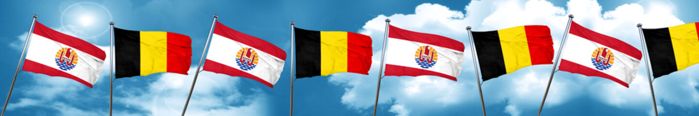 Naklejka na ściany i meble french polynesia flag with Belgium flag, 3D rendering