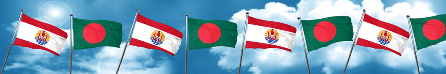 french polynesia flag with Bangladesh flag, 3D rendering