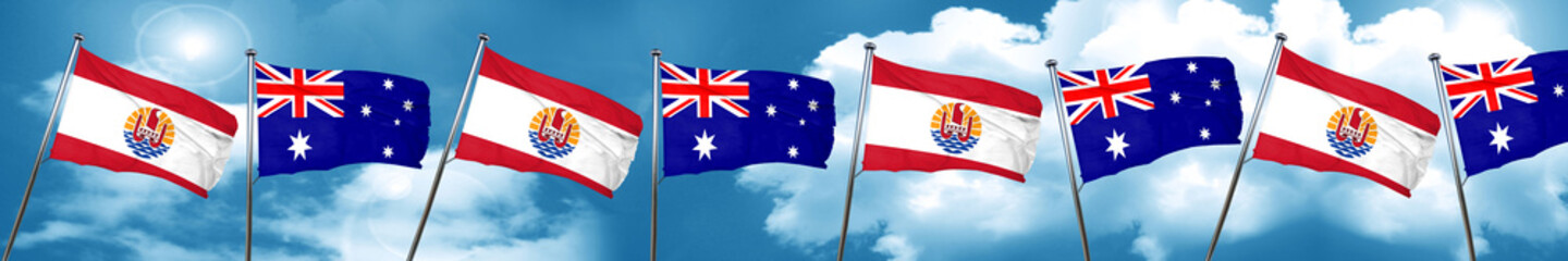 french polynesia flag with Australia flag, 3D rendering